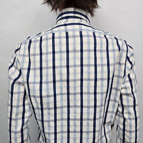 Brooks Brothers Men Shirt Milano Fit Size M Blue Navy White Plaid Button down - Picture 10 of 12